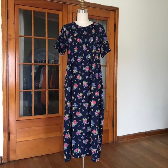 vintage - Vibrant 90's Maxi Floral Print Dress - Size S - Picture 1 of 2